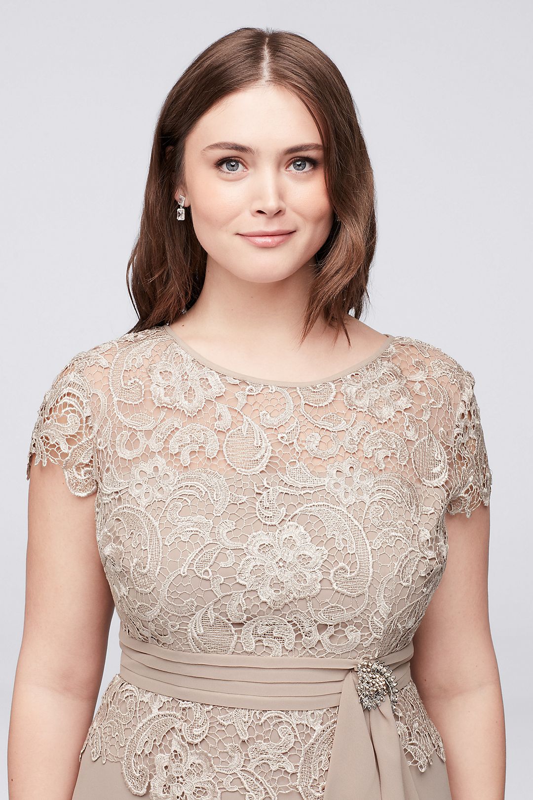 Brooch Waist Lace and Chiffon Plus Size Dress  Image 3