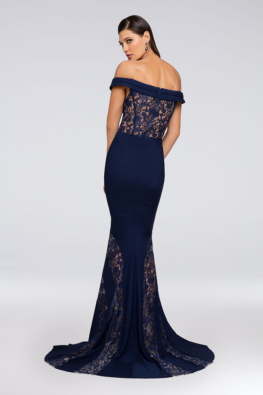 Lace-Inset Plunging Off-the-Shoulder Gown Image 2