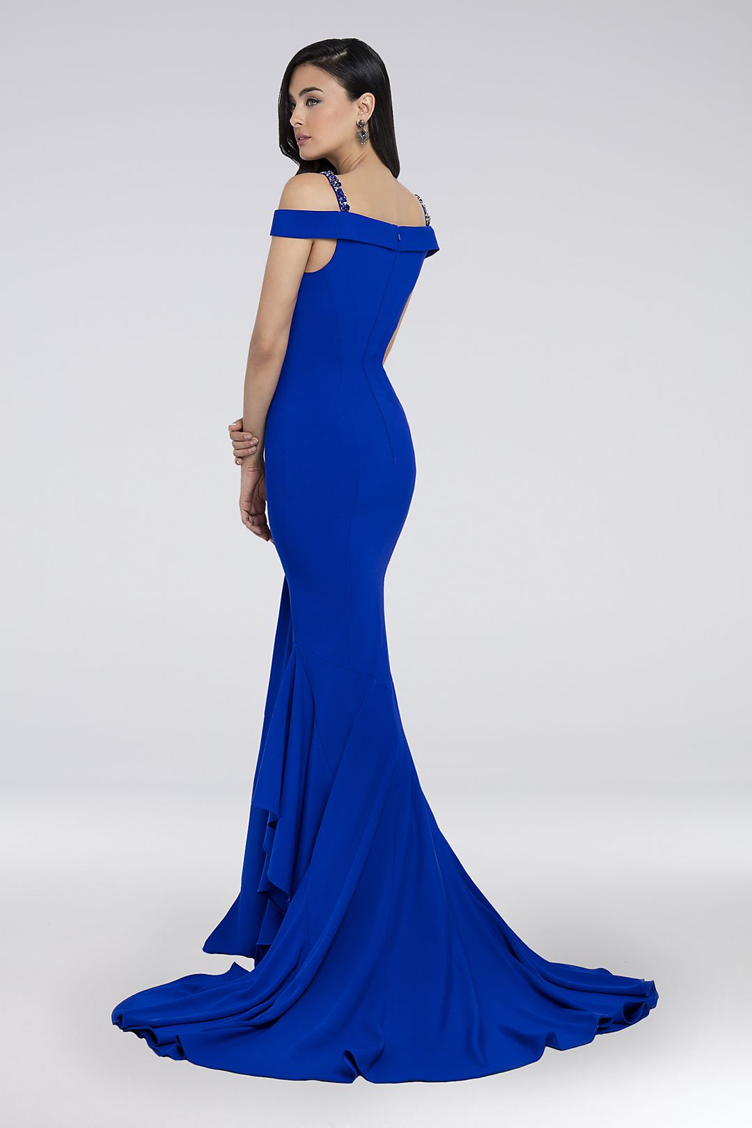 Beaded Strap Plunging Off-the-Shoulder Gown Image 2