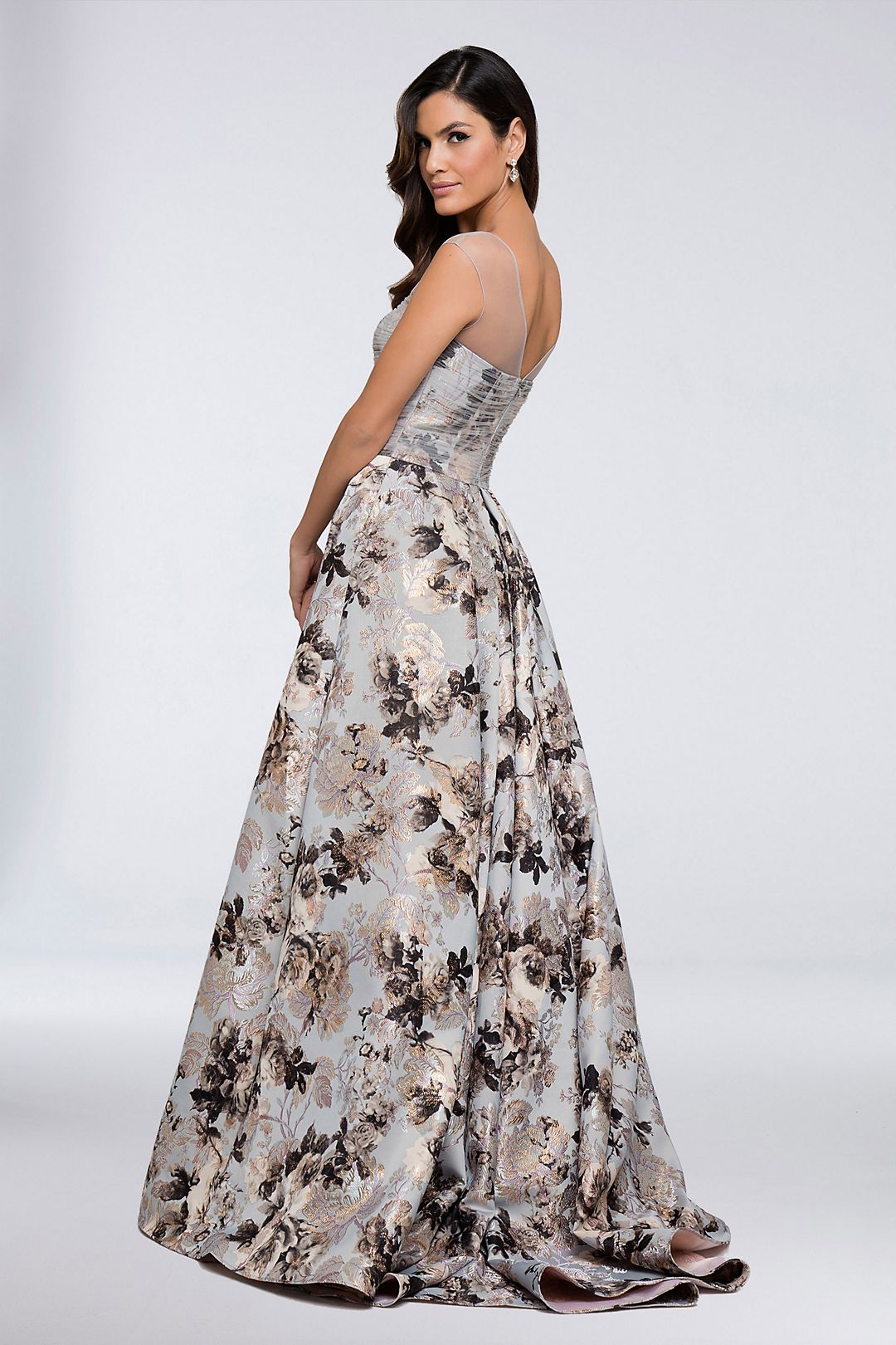 Embellished Brocade Illusion Neckline Ball Gown Image 2