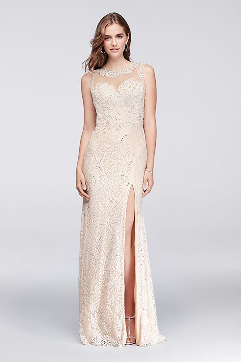 Long Lace Dress with Sheer Back and Slit Skirt Image