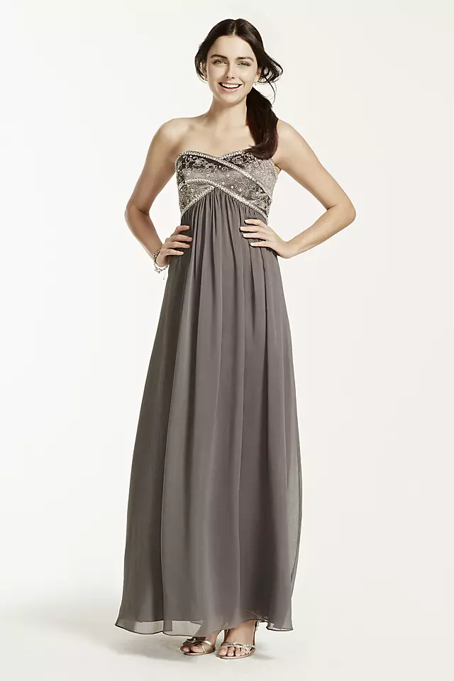 Long Chiffon Strapless Dress with Beaded Bodice  Image