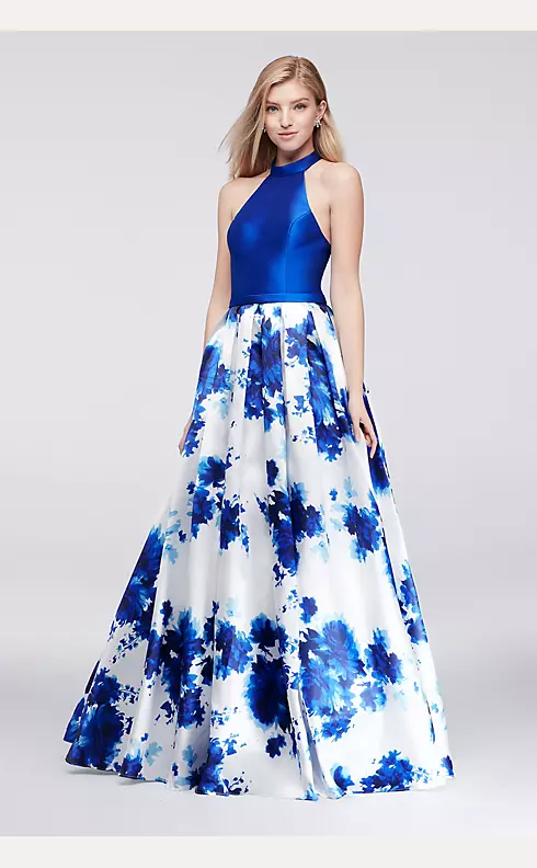 Mikado Halter Ball Gown with Floral-Print Skirt Image 1