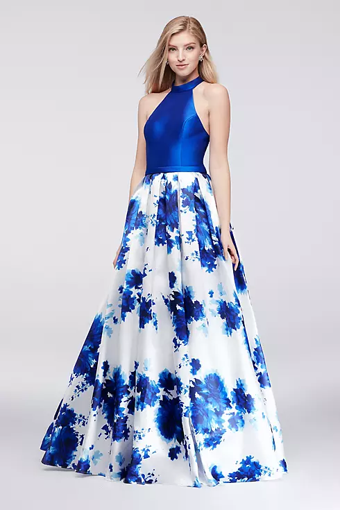 Mikado Halter Ball Gown with Floral-Print Skirt Image 1