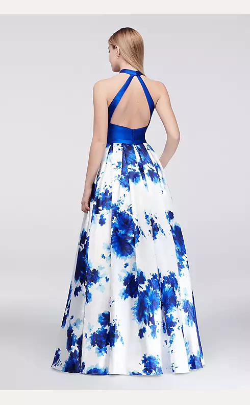 Mikado Halter Ball Gown with Floral-Print Skirt Image 2