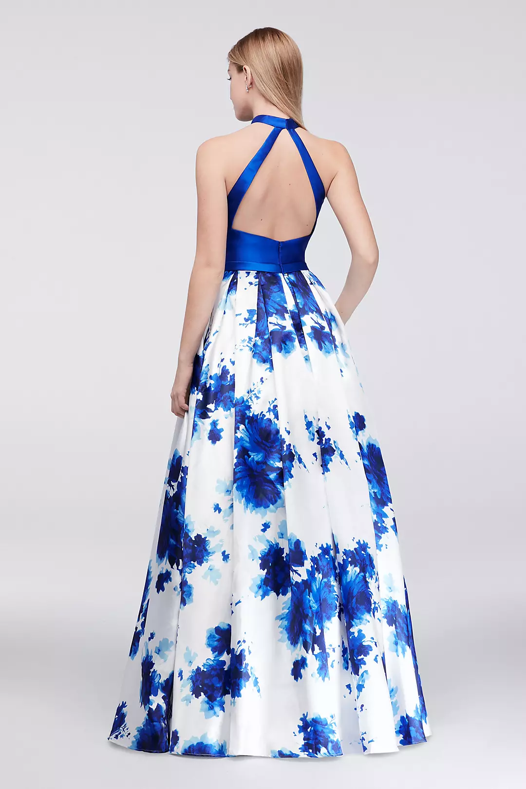 Mikado Halter Ball Gown with Floral-Print Skirt Image 2