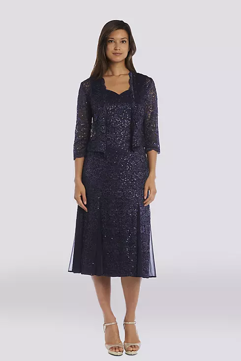 Glitter Lace Godet Midi Dress with Jacket Image 1