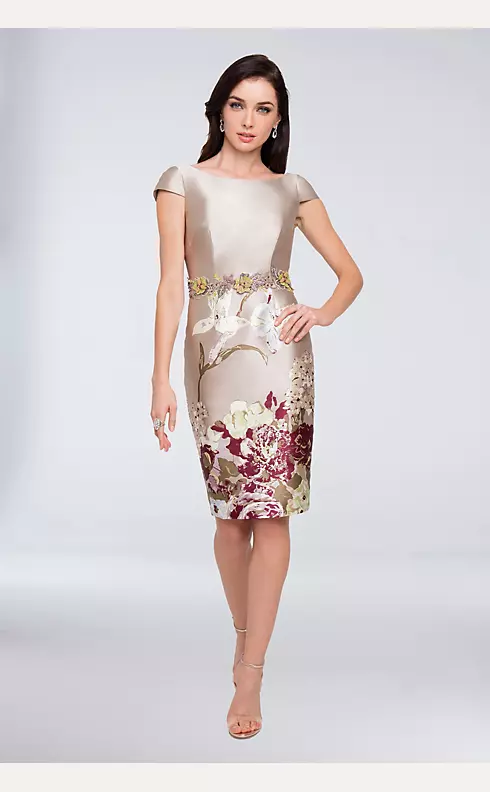 Floral-Embellished Printed Mikado Short Dress Image 1