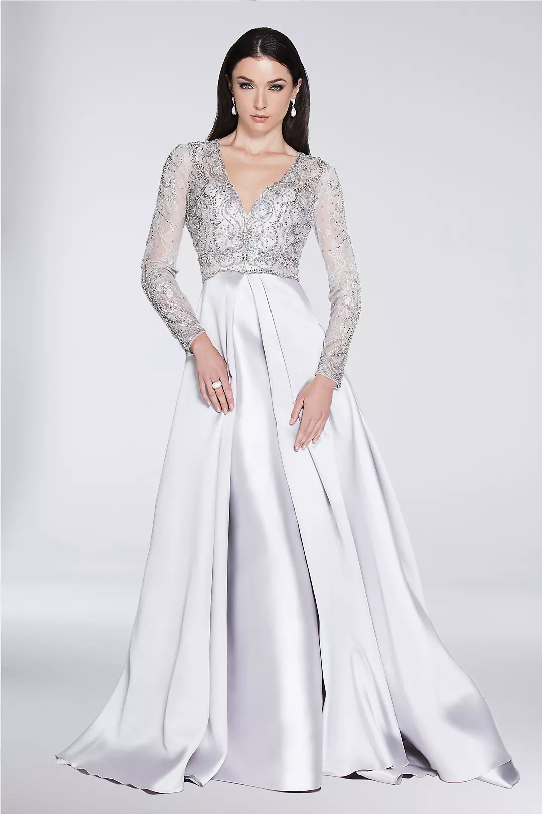Beaded Long Sleeve V-Neck Ball Gown with Overskirt Image