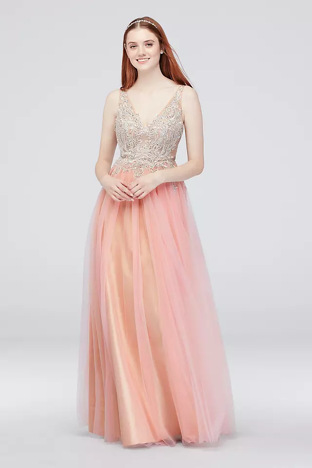 V-Neck Illusion Gown with Applique and Tulle Image