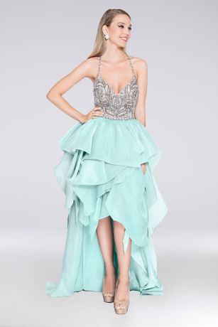 teal and white prom dresses