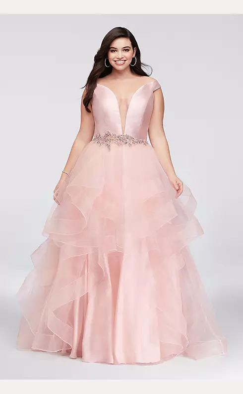Mikado and Tulle Illusion Plunge Ball Gown Image 1