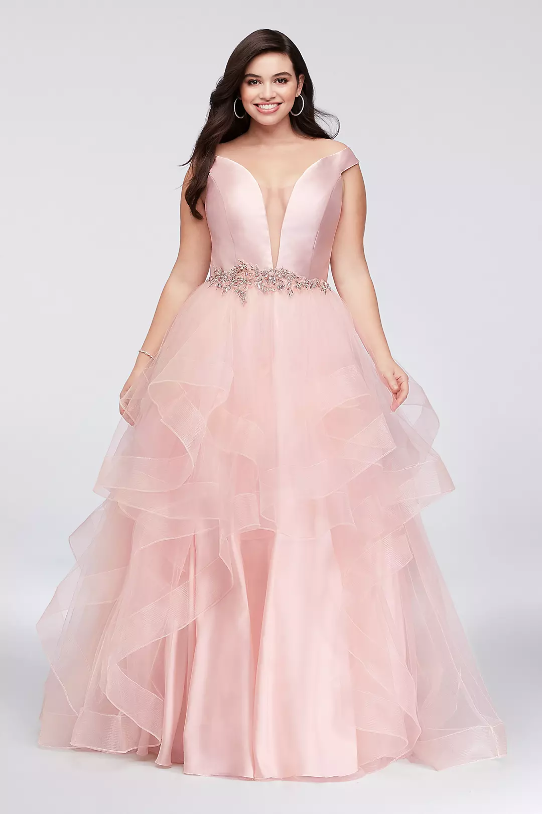 Mikado and Tulle Illusion Plunge Ball Gown Image