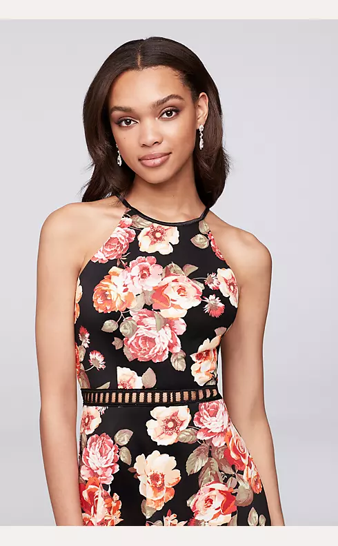 Fit-and-Flare Floral High-Neck Homecoming Dress Image 3