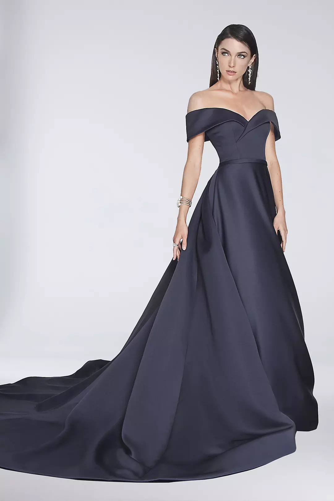 Off-the-Shoulder Satin Ball Gown with Train Image
