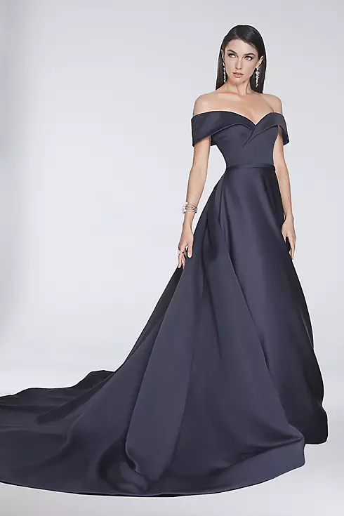 Off-the-Shoulder Satin Ball Gown with Train Image 1