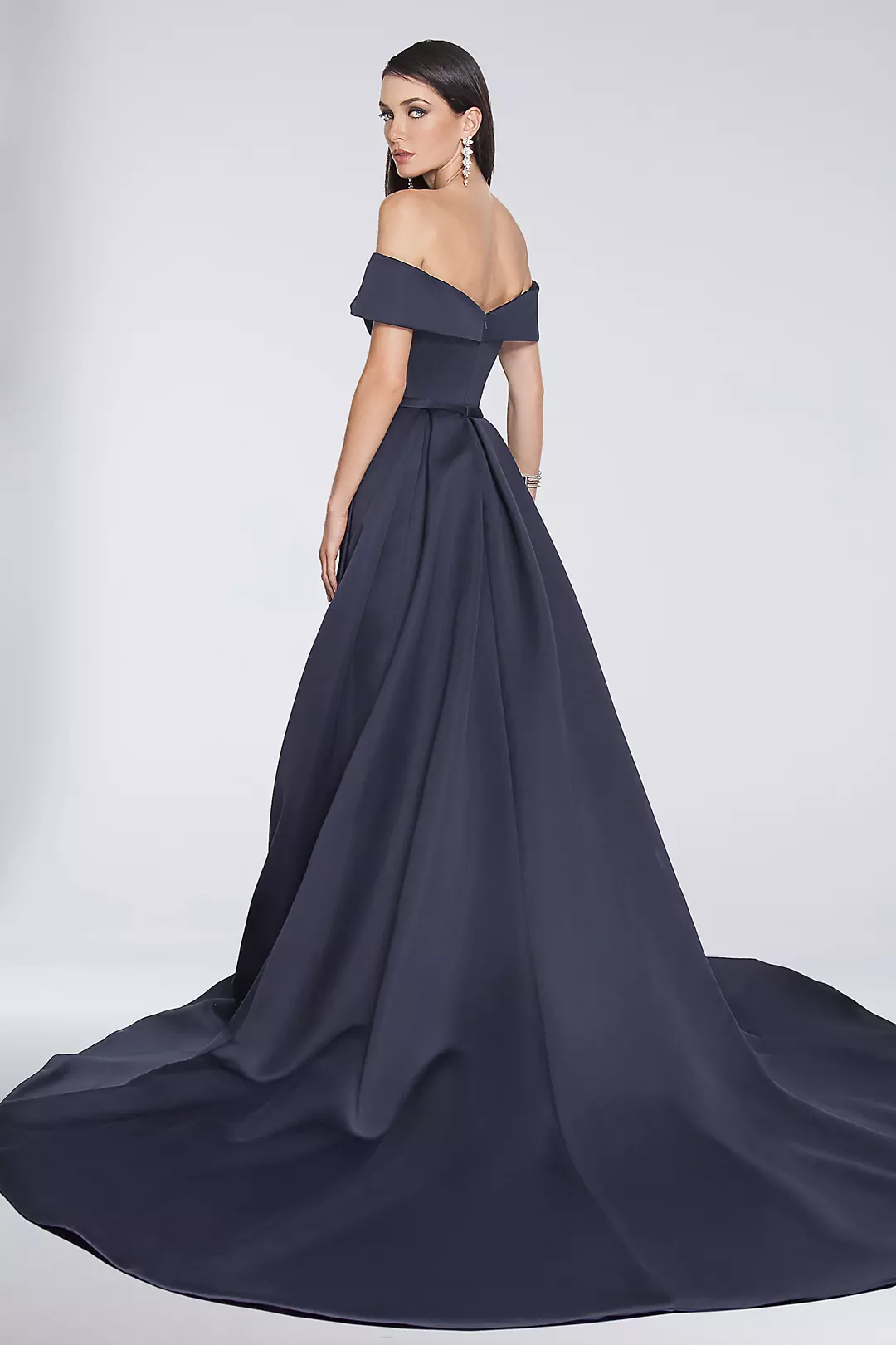 Off-the-Shoulder Satin Ball Gown with Train Image 2