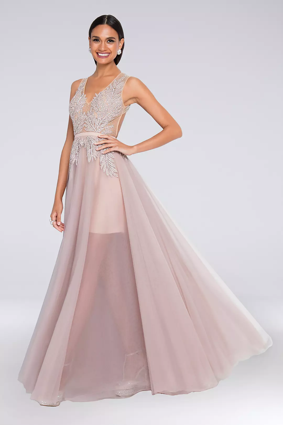 Beaded Tulle Tank Ball Gown with Short Lining Image