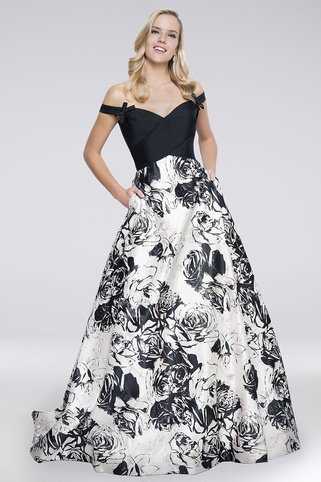 Bow-Tied Off-the-Shoulder Mikado Ball Gown Image 1