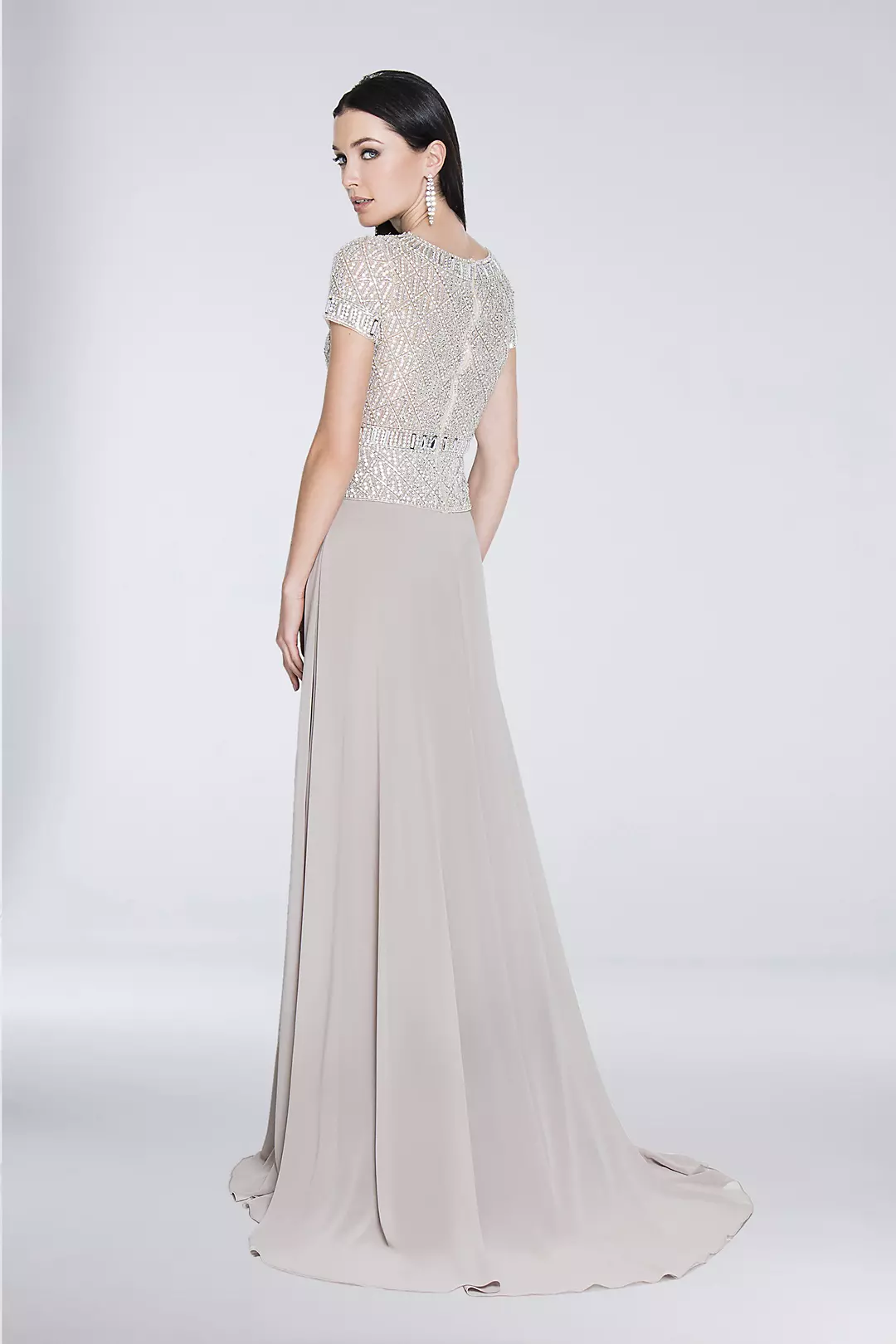 Jewel-Encrusted Short Sleeve Chiffon A-Line Gown Image 2