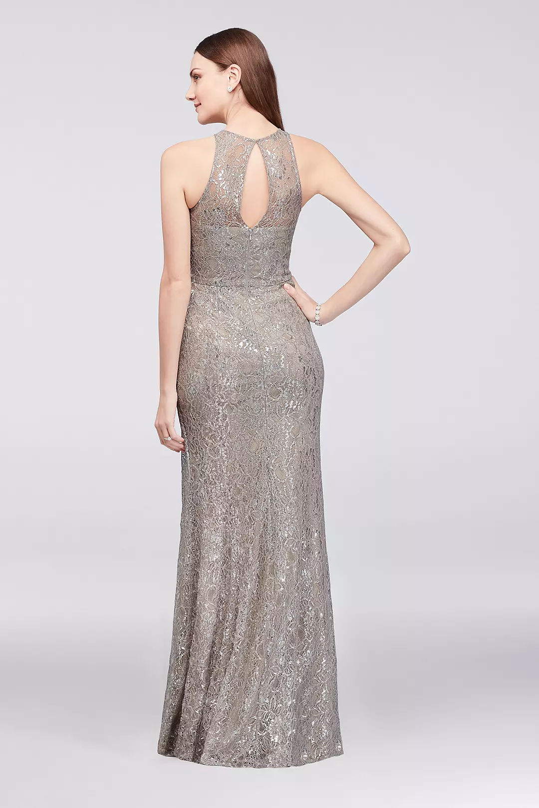 Metallic Lace Soft Sheath Dress with Waist Detail Image 2