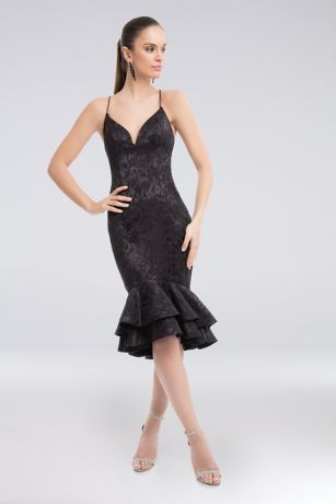 Jeweled Spaghetti Strap Stretch Jacquard Dress | David's Bridal