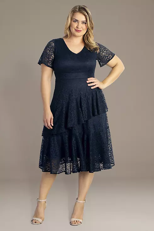 Plus Size Short Sleeve Tiered Lace Midi Dress Image 1