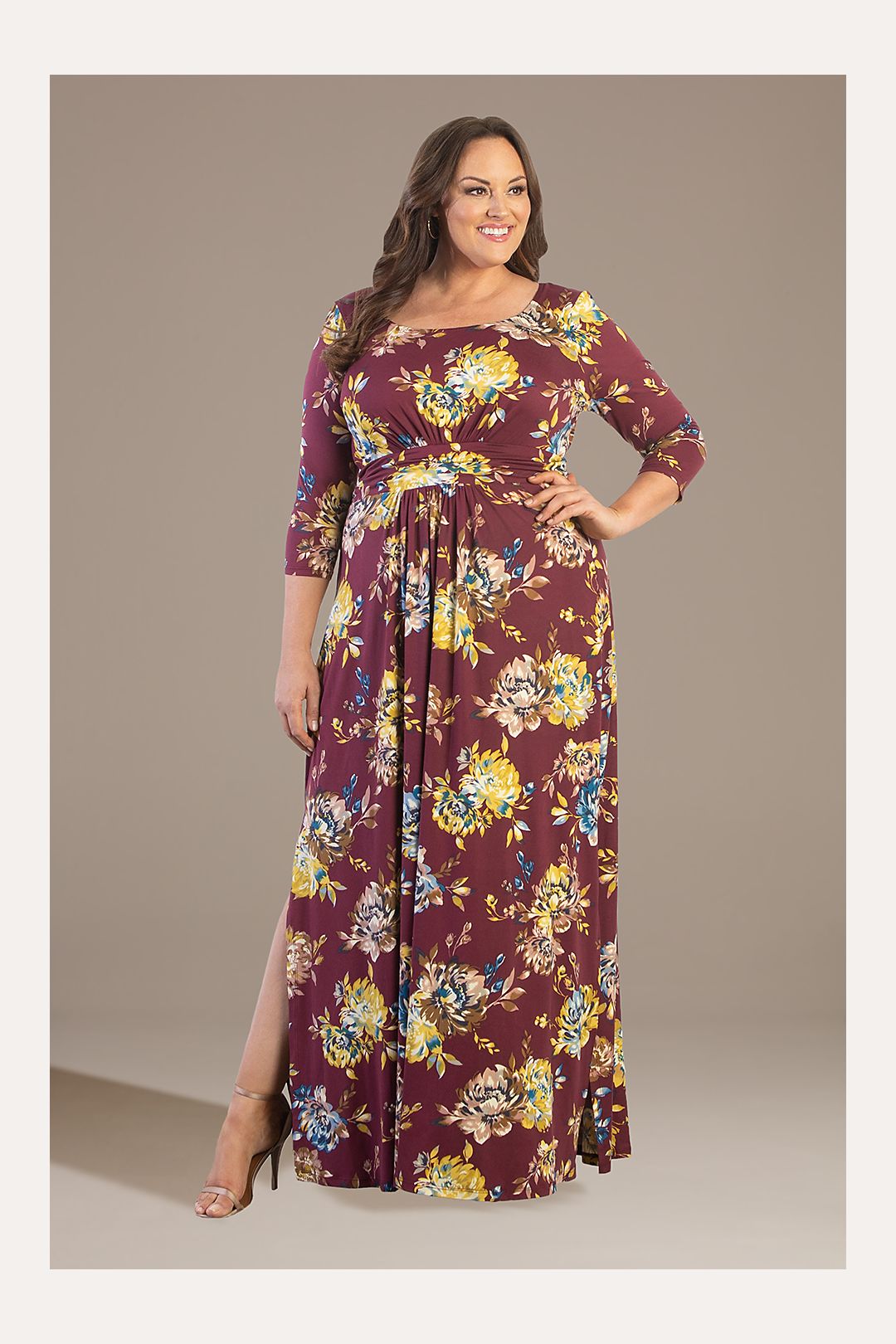 Floral Three-Quarter Sleeve Plus Maxi Dress | David's