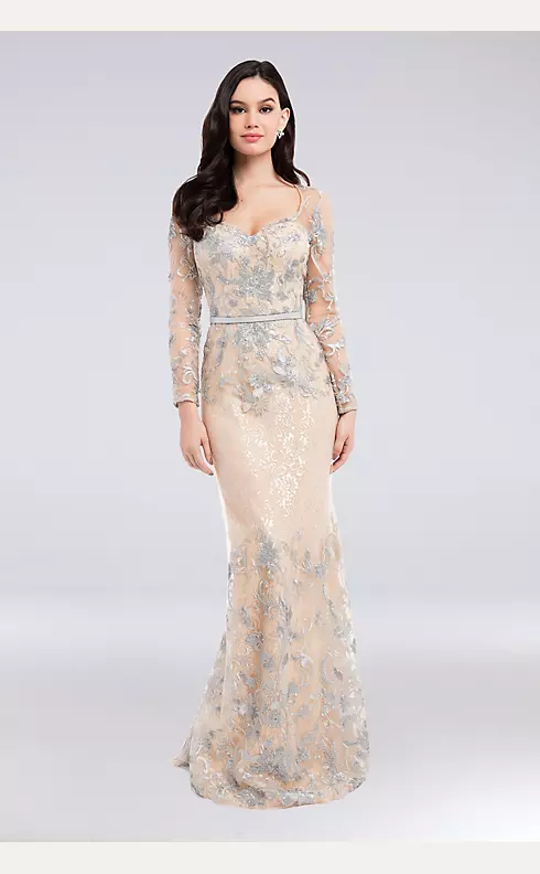 Metallic Lace Sweetheart Gown with Leather Belt Image 1