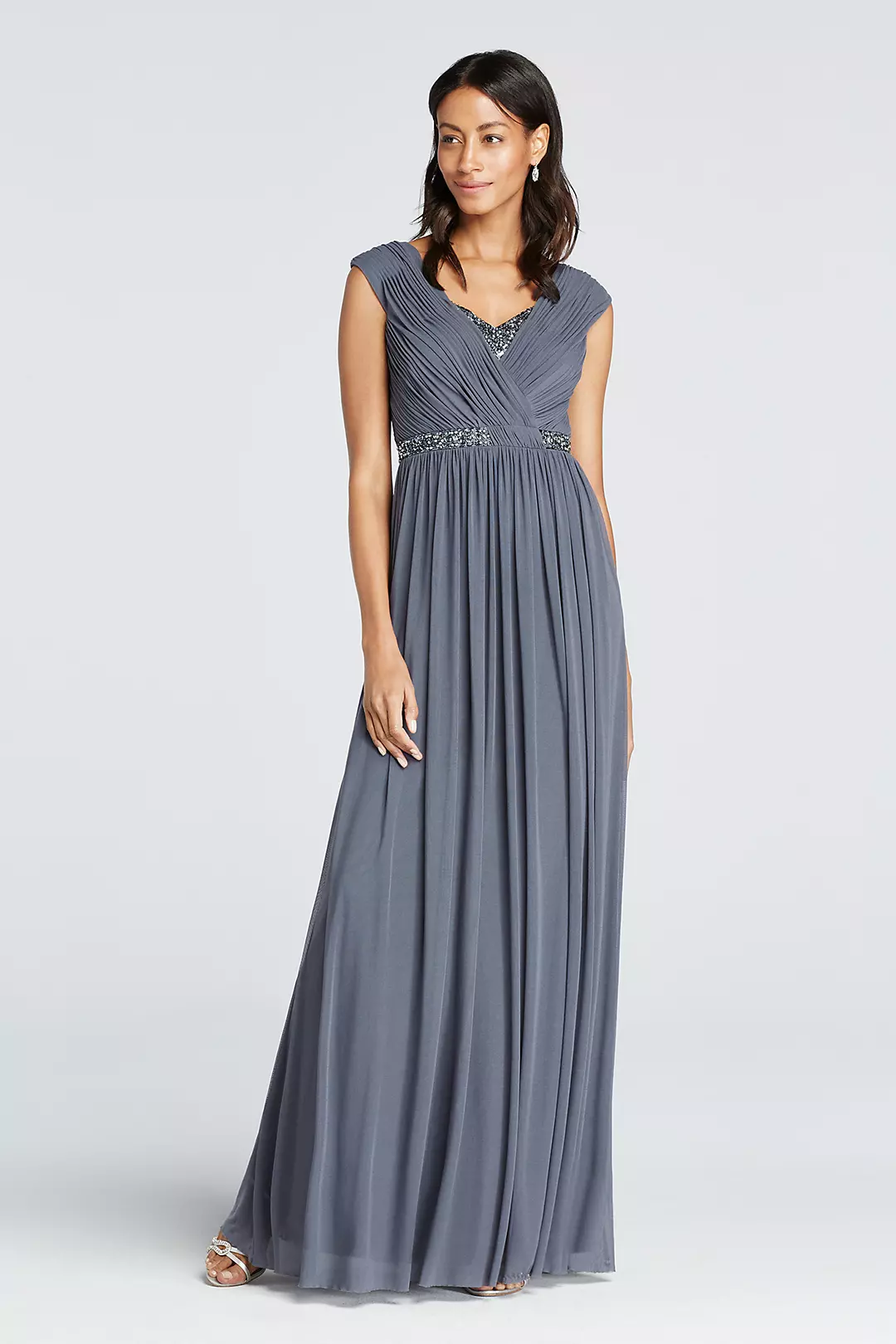 Cap Sleeve V-Neck Floor Length Dress Image