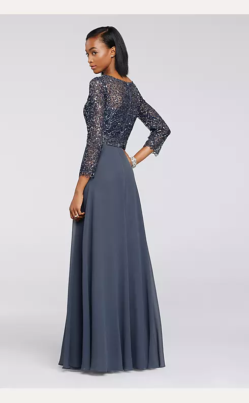 Sequin Lace Long Chiffon Dress with 3/4 Sleeves Image 2