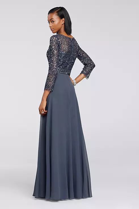 Sequin Lace Long Chiffon Dress with 3/4 Sleeves Image 2