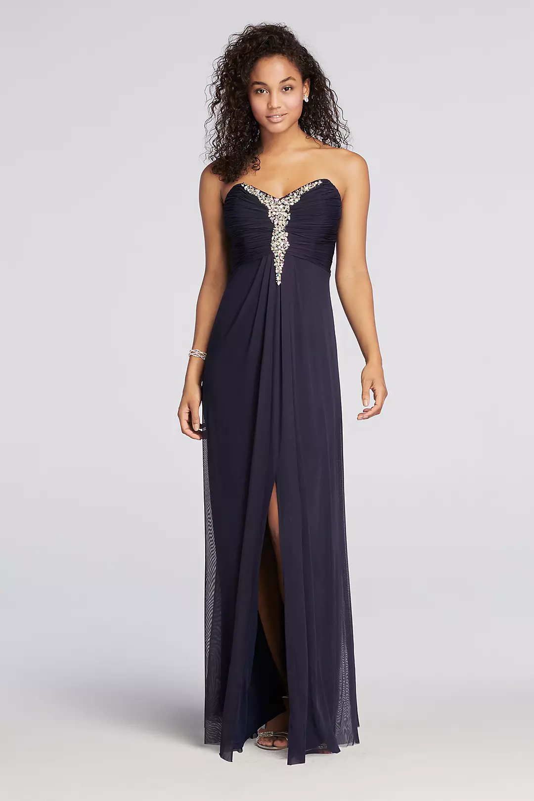 Strapless Mesh Prom Dress with Beaded Neckline Image