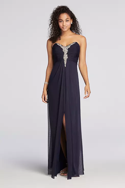 Strapless Mesh Prom Dress with Beaded Neckline Image 1
