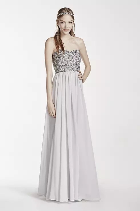 Strapless Geometric Beaded Prom Dress Image 1