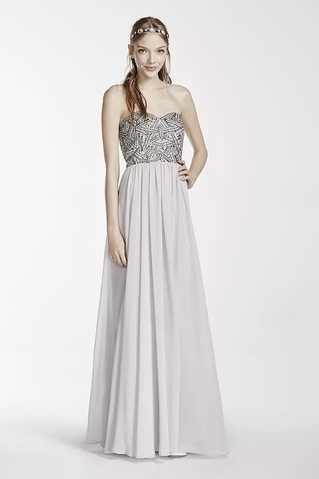 Strapless Geometric Beaded Prom Dress Image