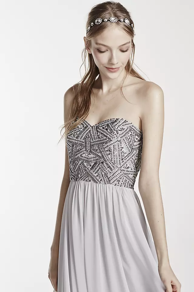 Strapless Geometric Beaded Prom Dress Image 4