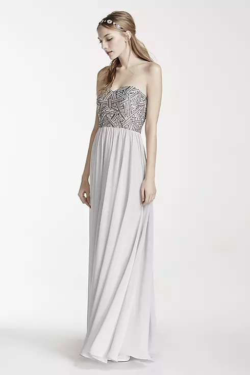 Strapless Geometric Beaded Prom Dress Image 3