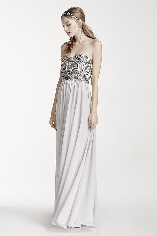 Strapless Geometric Beaded Prom Dress Image 5