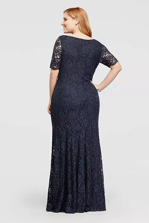 Allover Lace Elbow Sleeved Dress with Scallop Trim Image 2