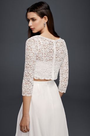 Lace Wedding Crop Top with 3/4 Length Sleeves | David's Bridal