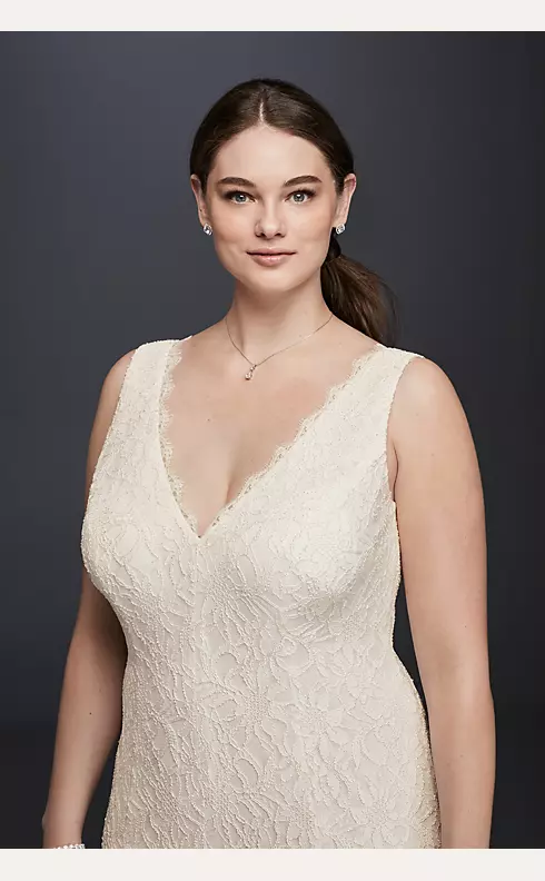 Allover Lace V-Neck Sheath Wedding Dress Image 3