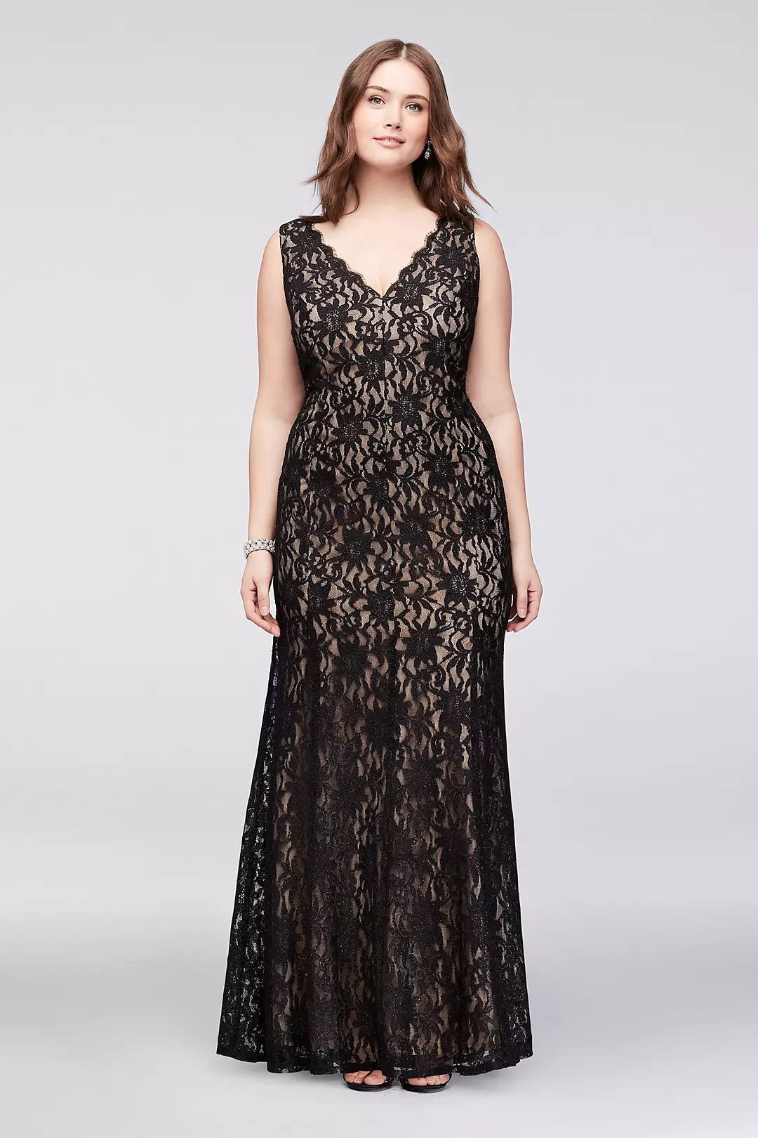 Allover Lace V-Neck Plus Size Sheath Gown Image