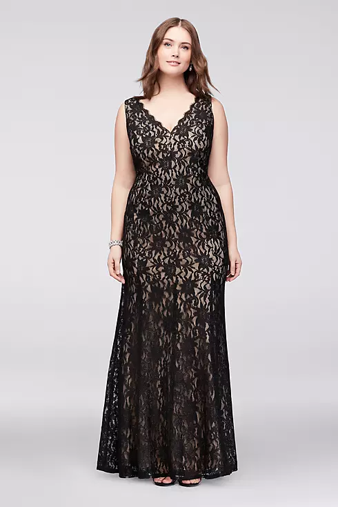 Allover Lace V-Neck Plus Size Sheath Gown Image 1