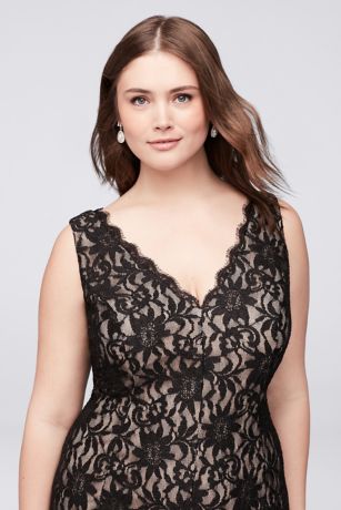Allover Lace V-Neck Plus Size Sheath Gown David's Bridal