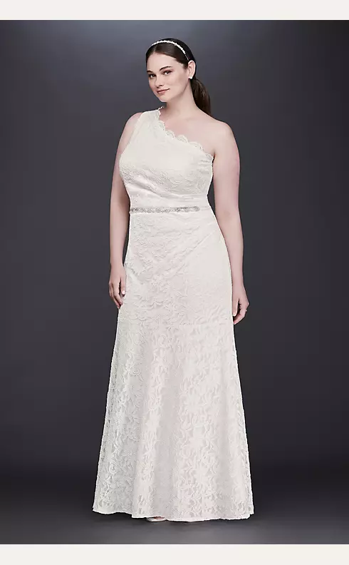 Scalloped One-Shoulder Lace Plus Size Gown Image 1