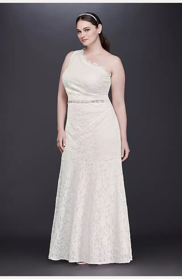 Scalloped One-Shoulder Lace Plus Size Gown Image