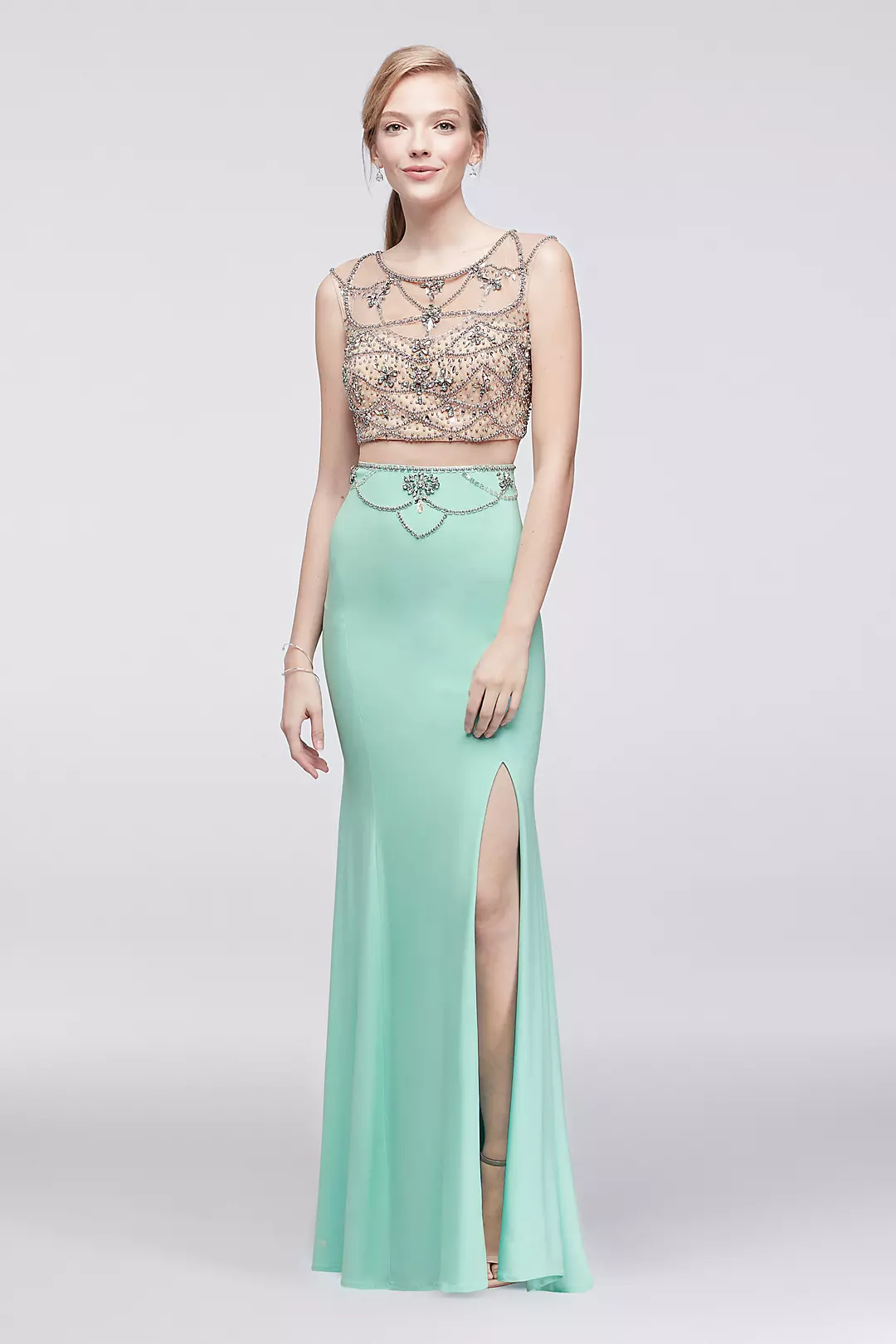 Beaded Bodice Mermaid Dress with Slit Skirt Image