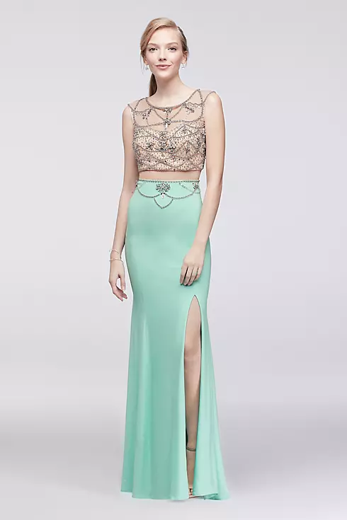 Beaded Bodice Mermaid Dress with Slit Skirt Image 1