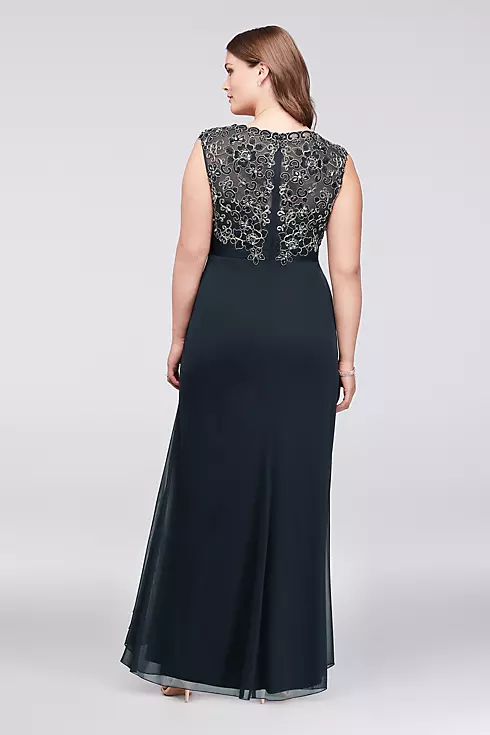 Gold-Edge Lace and Mesh Cap Sleeve Sheath Gown Image 2